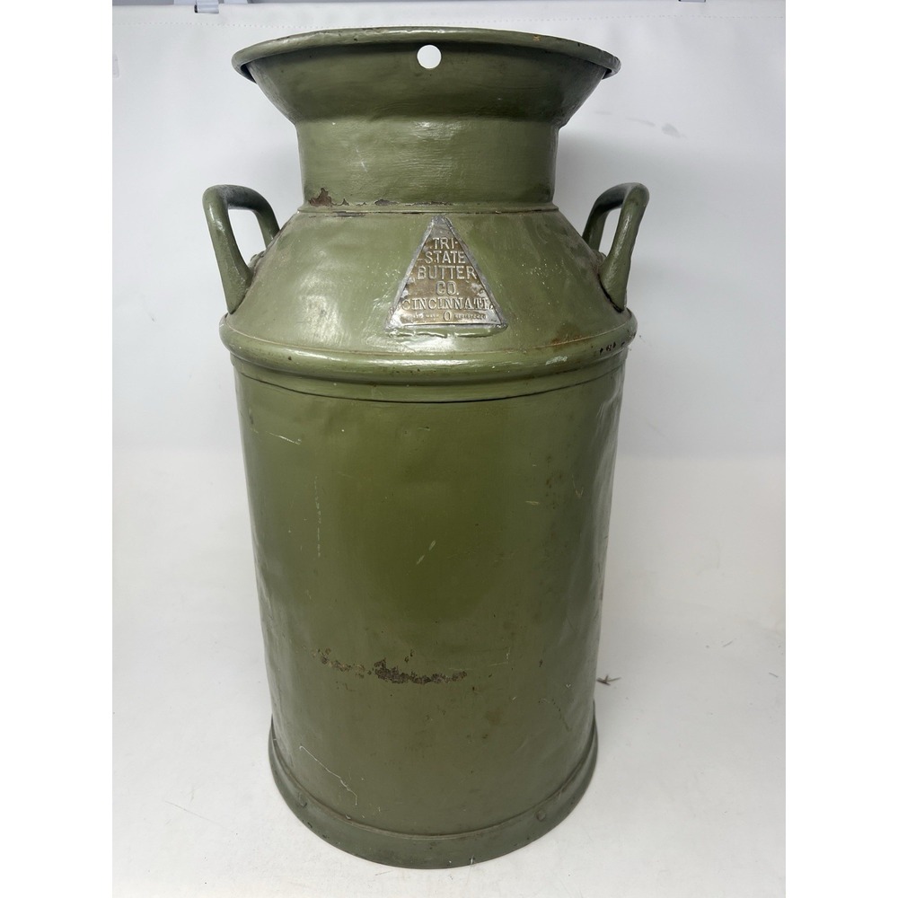Antique Dairy Milk Can Buhl Tri State Butter Co Green‎ Excellent Condition Rare!